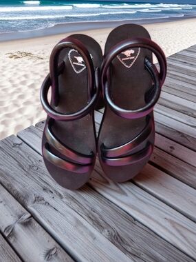 Black Strappy Women's Sandals with Circular Ankle Loop
